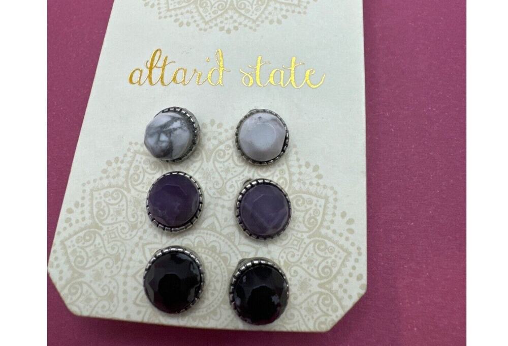 Altar'd State Silver Tone Studs Mix of 3 Pairs Gray Purple Black NWT